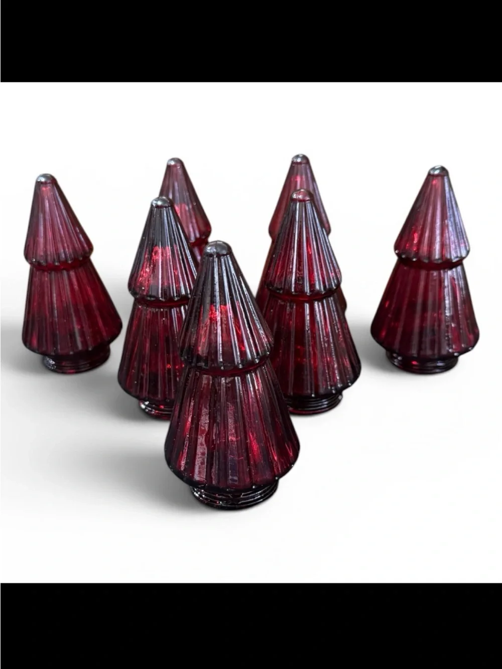 Set Of 7 Red Glass Christmas Trees For Christmas Crafting or Decor